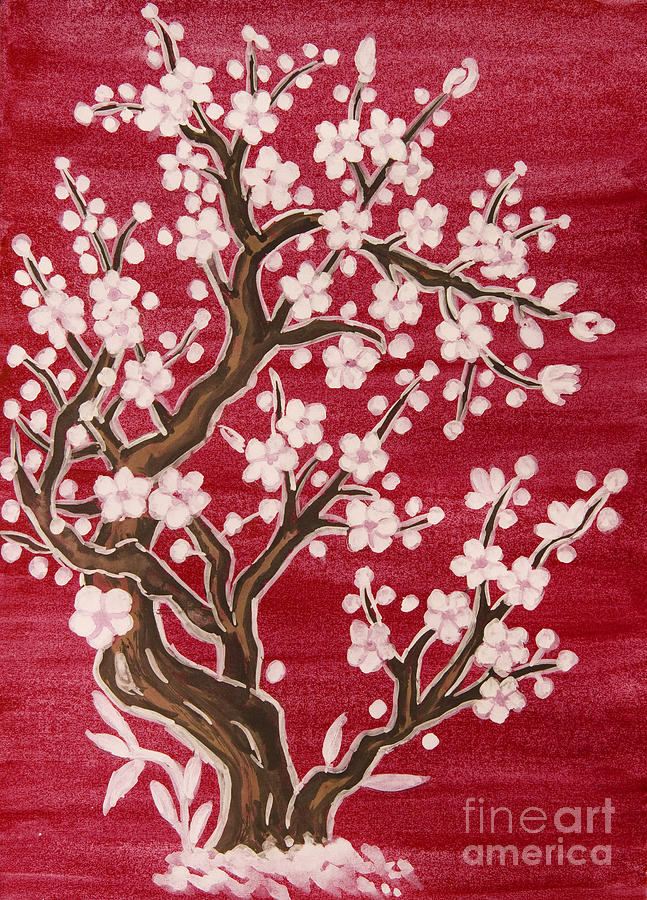 White tree in blossom, painting #2 Painting by Irina Afonskaya