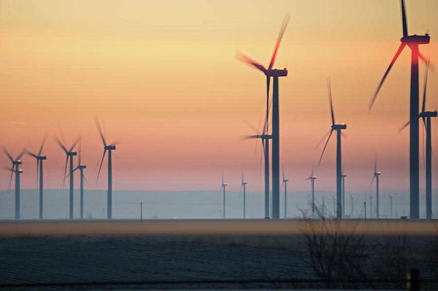 Wind Turbines Farm Field At Sunrise #2 Photograph by Alex Grichenko