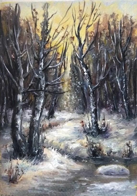 Winter Aceo Original Painting Painting