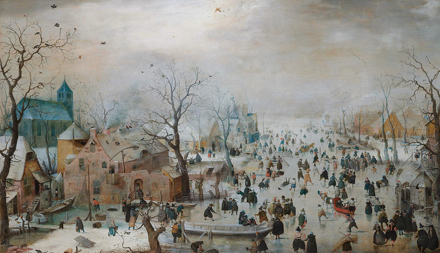 Winter Landscape with Skaters, from circa 1608 Painting by Hendrick Avercamp