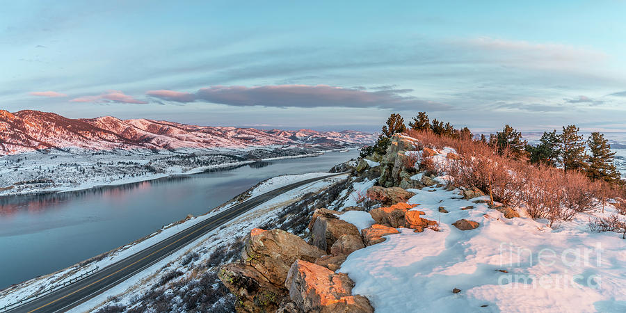 winter sunrise over Horsetooth Reservoir #2 Photograph by Marek Uliasz