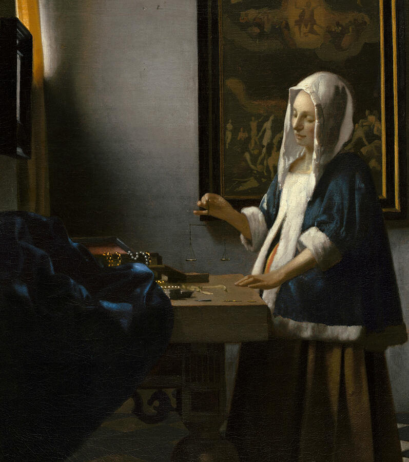 Woman Holding a Balance, from circa 1664 Painting by Jan Vermeer