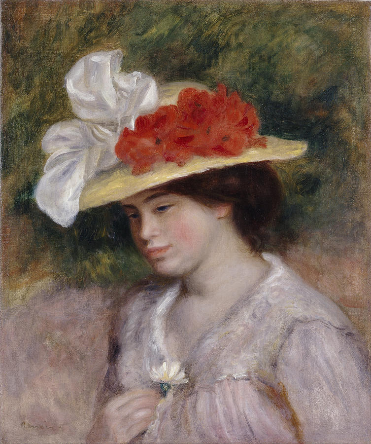 Woman In A Flowered Hat #2 Painting by Auguste Renoir