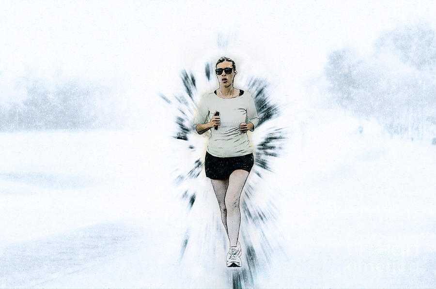 winter Woman runs in a park Digitally manipulated Photograph by Ilan Rosen
