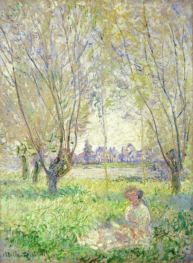 Woman Seated under the Willows #9 Painting by Claude Monet