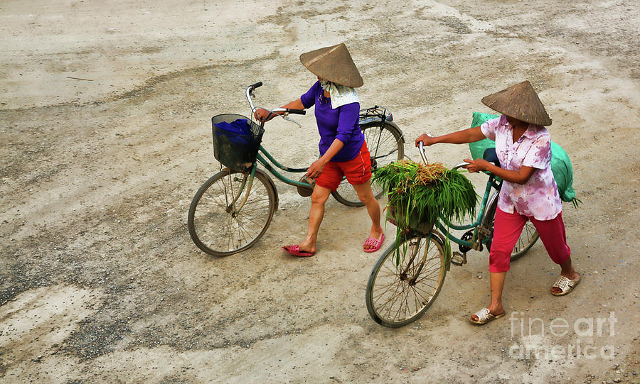 2 Women Bicycle Color Vietnam  Photograph by Chuck Kuhn