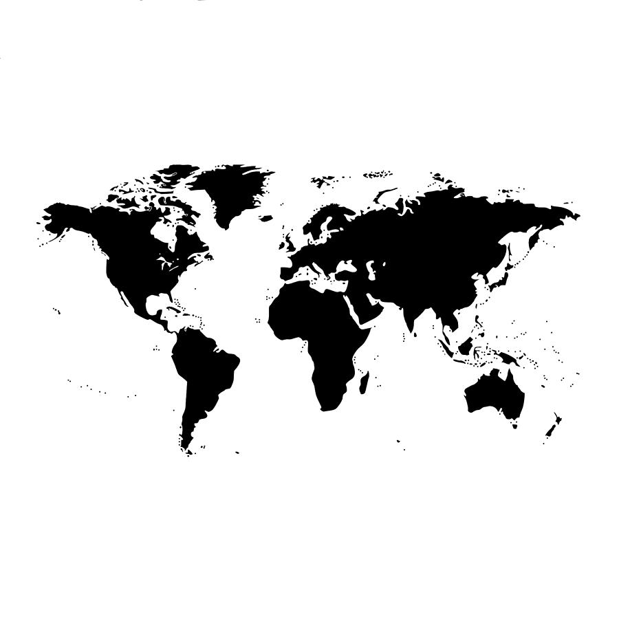 World Map - Black And White Digital Art