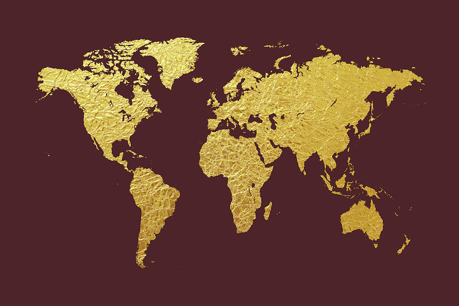 Globe Digital Art - World Map Gold Foil #2 by Michael Tompsett