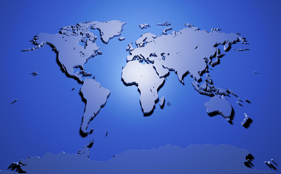 World Map in Blue #2 Digital Art by Michael Tompsett