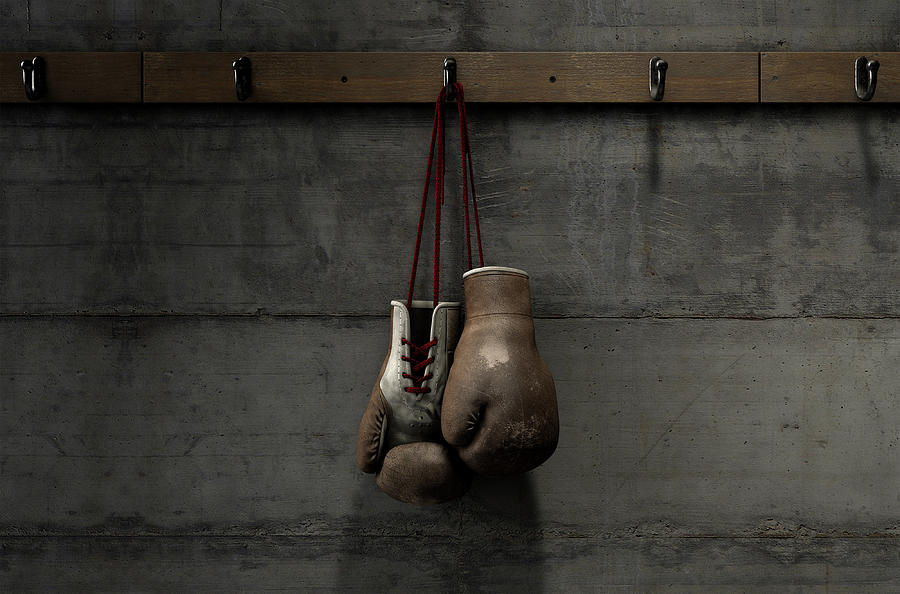 Vintage Digital Art - Worn Vintage Boxing Gloves Hanging In Change Room #2 by Allan Swart