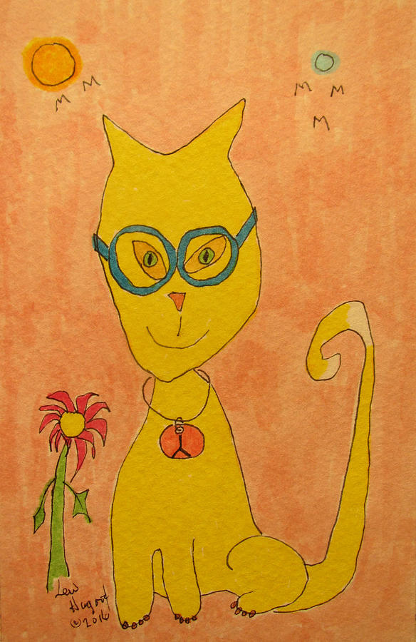 Yellow Cat With Glasses Painting by Lew Hagood