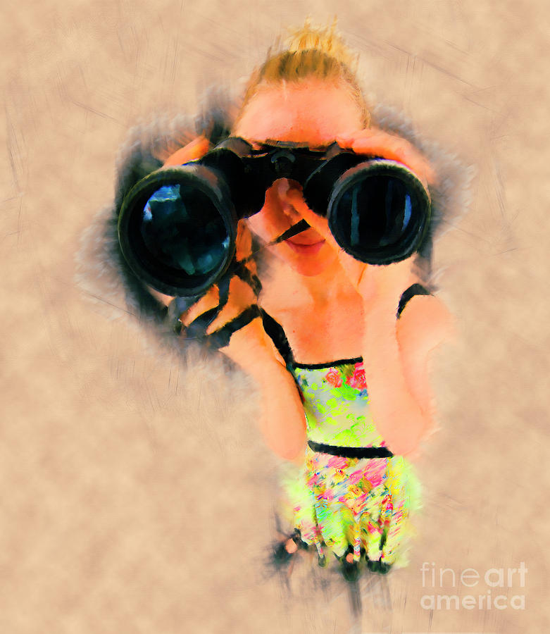 Portrait Photograph - Young blond woman with binoculars #2 by Humorous Quotes