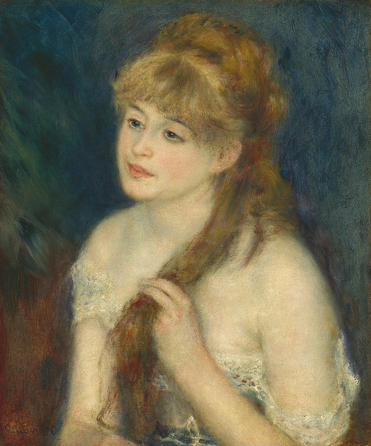 Young Woman Braiding Her Hair #2 Painting by Auguste Renoir