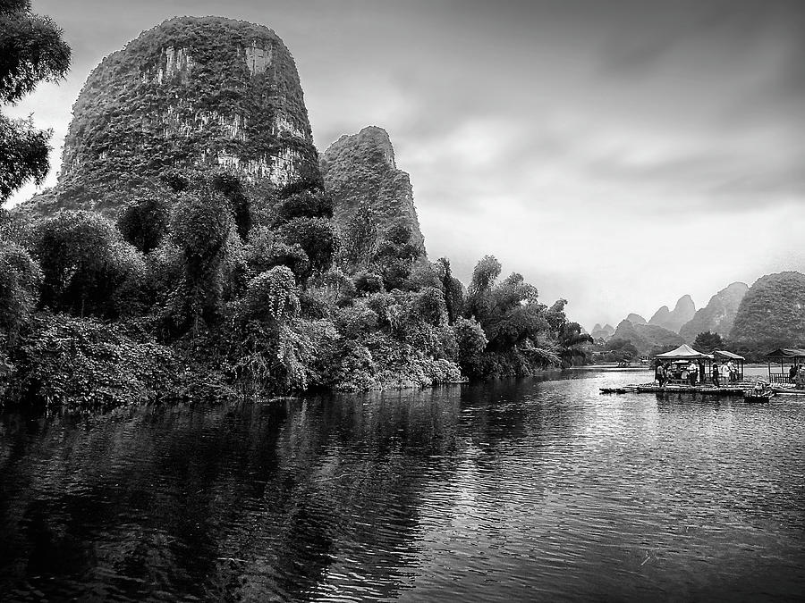 Yulong River drifting -ArtToPan- China Guilin scenery-Black and white photograph #2 Photograph by Artto Pan