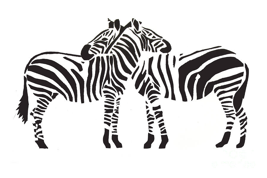 Animal Painting - 2 Zebras by Mary Atchison