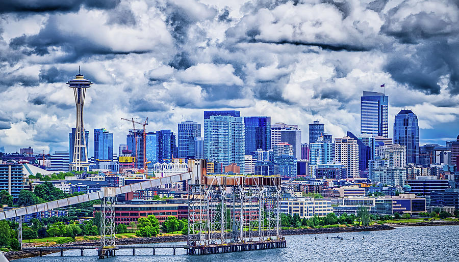 Cloudy Morning Over Seattle Washington Skyline #20 Photograph by Alex Grichenko