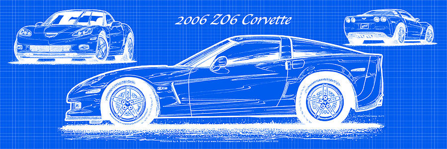 2006 Z06 Corvette Blueprint Series Digital Art by K Scott Teeters