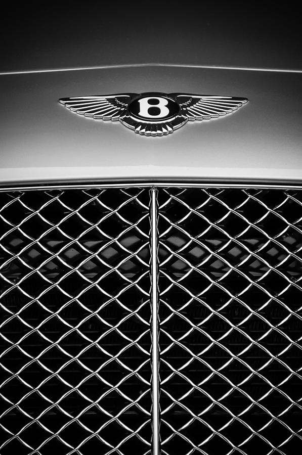 Black And White Photograph - 2007 Bentley Continental GTC Convertible Emblem -2435bw by Jill Reger