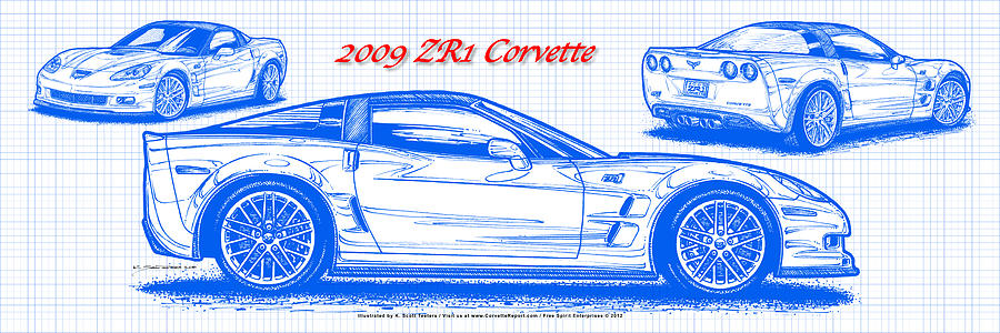 2009 C6 ZR1 Corvette Blueprint Digital Art by K Scott Teeters