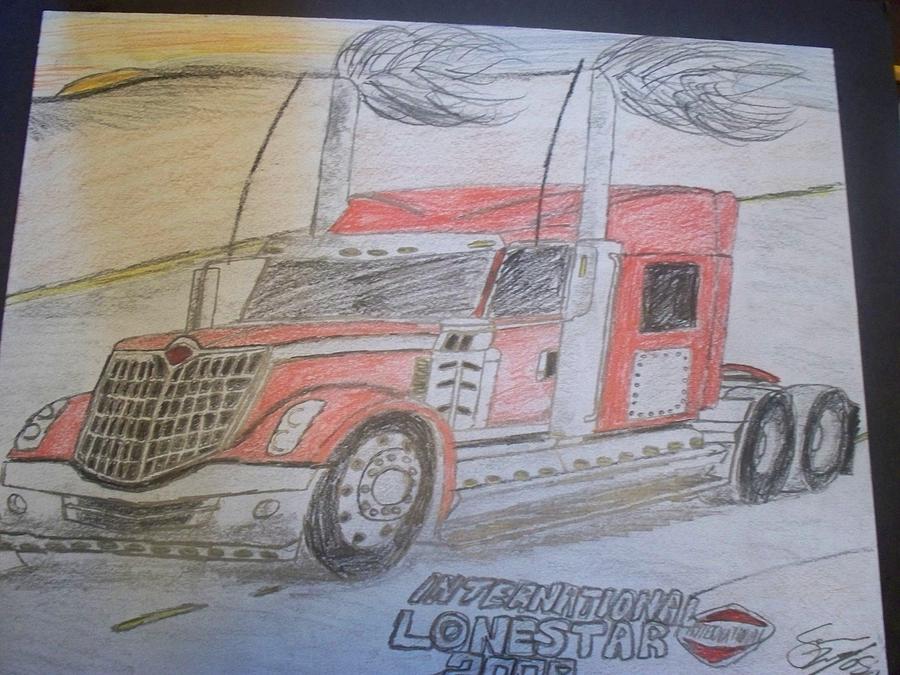 Truck Drawing - 2010 International Lonestar by Sam Wipf 
