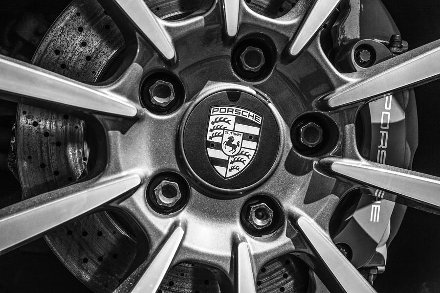 2012 Porsche Carrera 4 CO Wheel Emblem -0043bw Photograph by Jill Reger