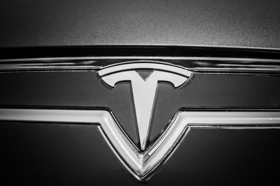 2013 Tesla Model S Emblem -0122bw1 Photograph by Jill Reger