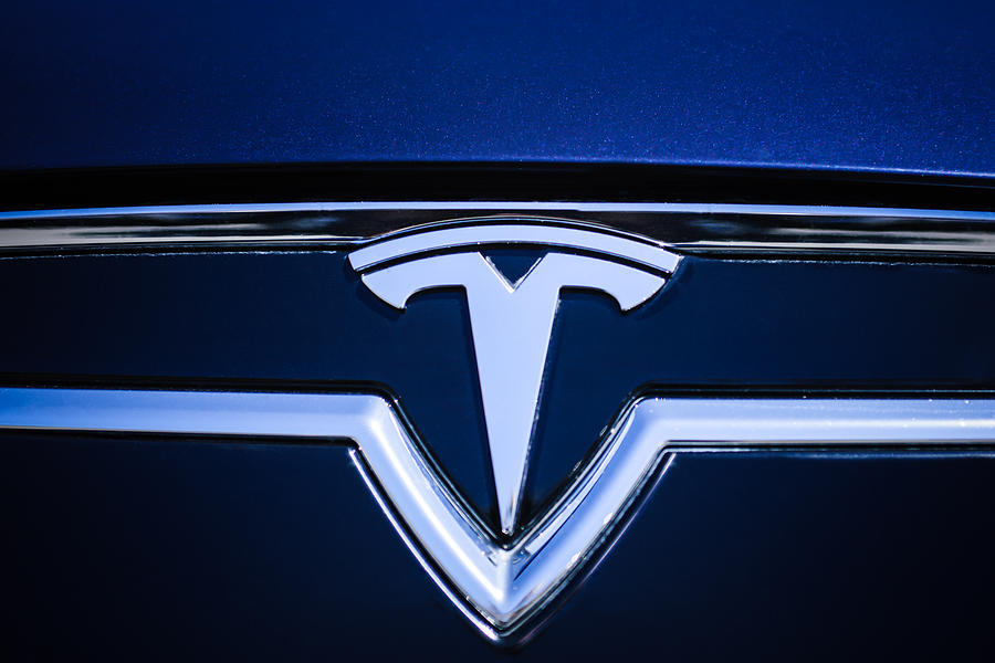 Car Photograph - 2013 Tesla Model S Emblem -0122c1 by Jill Reger