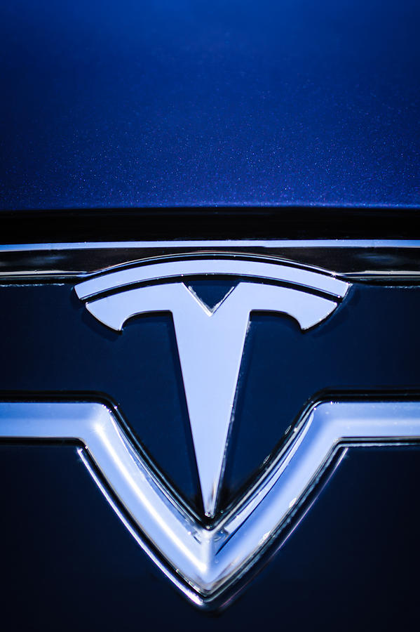Car Photograph - 2013 Tesla Model S Emblem -0122c2 by Jill Reger