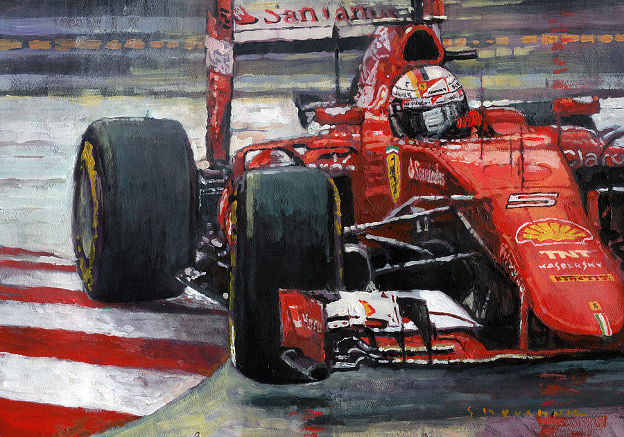 Acrilic Painting - 2015 Hungary GP Ferrari SF15T Vettel Winner by Yuriy Shevchuk
