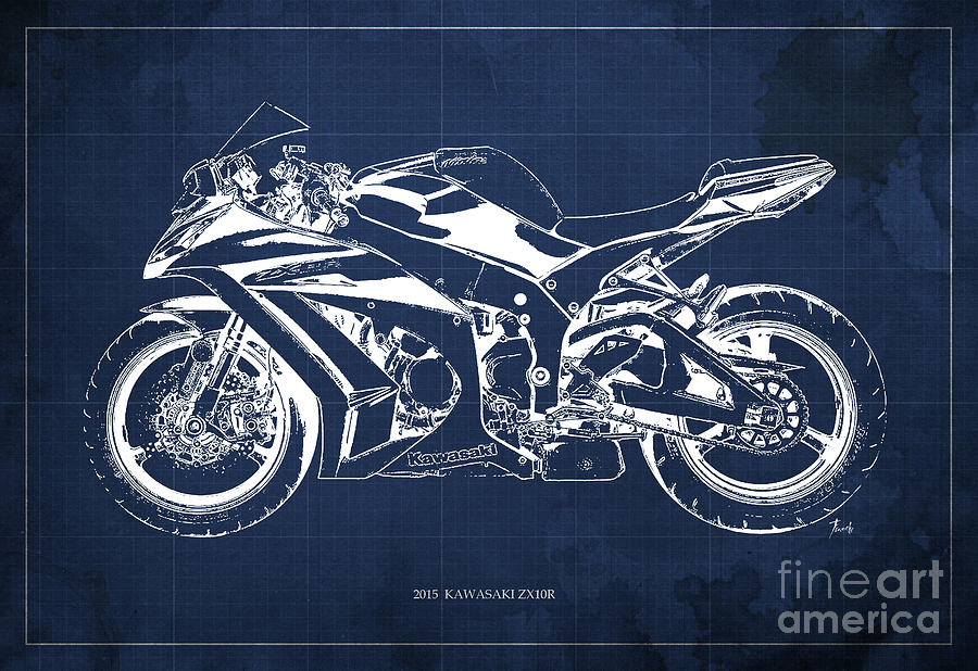 Man Cave Decoration Digital Art - 2015 Kawasaki Zx10r Blueprint, Motorcycle Art Print,gift For Men,man Cave Decoration by Drawspots Illustrations Man Cave Decoration Digital Art - 2015 Kawasaki Zx10r Blueprint, Motorcycle Art Print,gift For Men,man Cave Decoration by Drawspots Illustrations