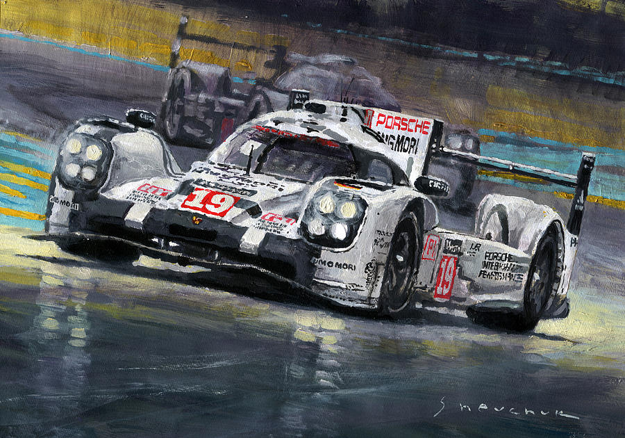 Acrilic Painting - 2015 Le Mans 24 LMP1 WINNER Porsche 919 Hybrid Bamber Tandy Hulkenberg by Yuriy Shevchuk