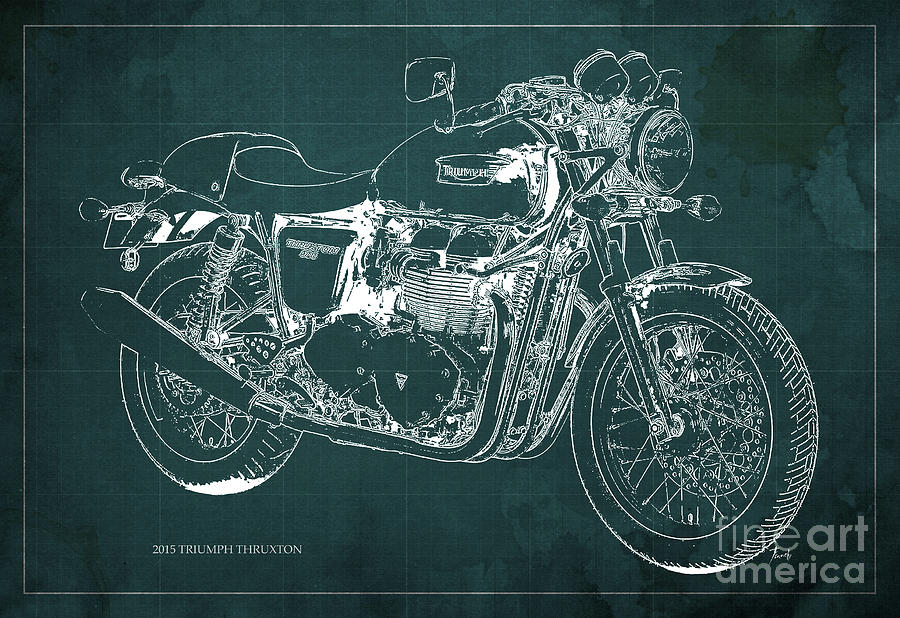 2015 Digital Art - 2015 Triumph Thruxton Blueprint Green Background by Drawspots Illustrations 2015 Digital Art - 2015 Triumph Thruxton Blueprint Green Background by Drawspots Illustrations