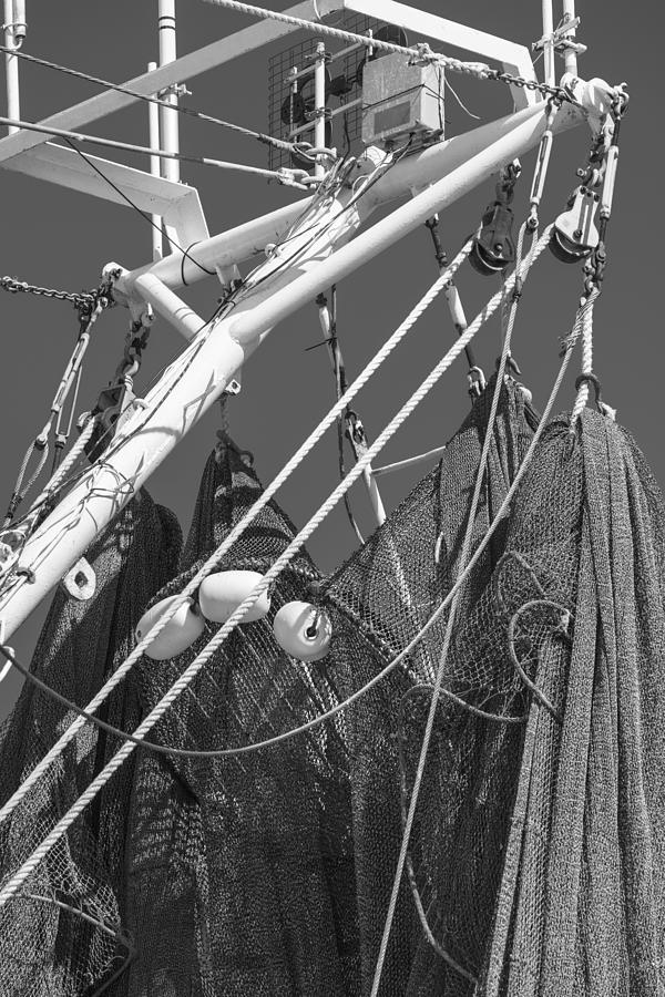 201503140-047K Fishing Nets and Boom BW 2x3 Photograph by Alan Tonnesen