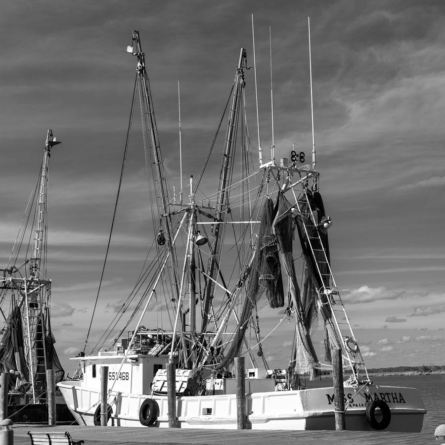 201503140-086PK Fishing Boat at Wharf BW 1x1 Photograph by Alan Tonnesen