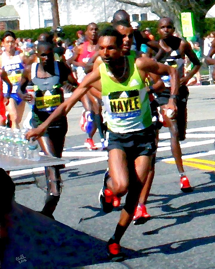 2016 Boston Marathon Winner Painting by Cliff Wilson