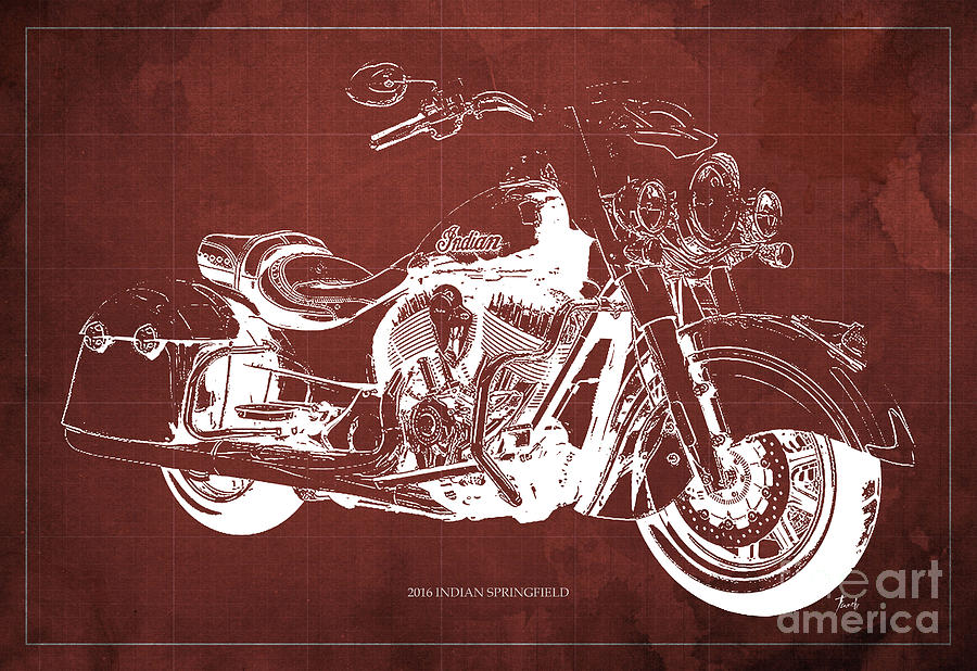 2016 INDIAN SPRINGFIELD Motorcycle Blueprint Red background Painting by ...