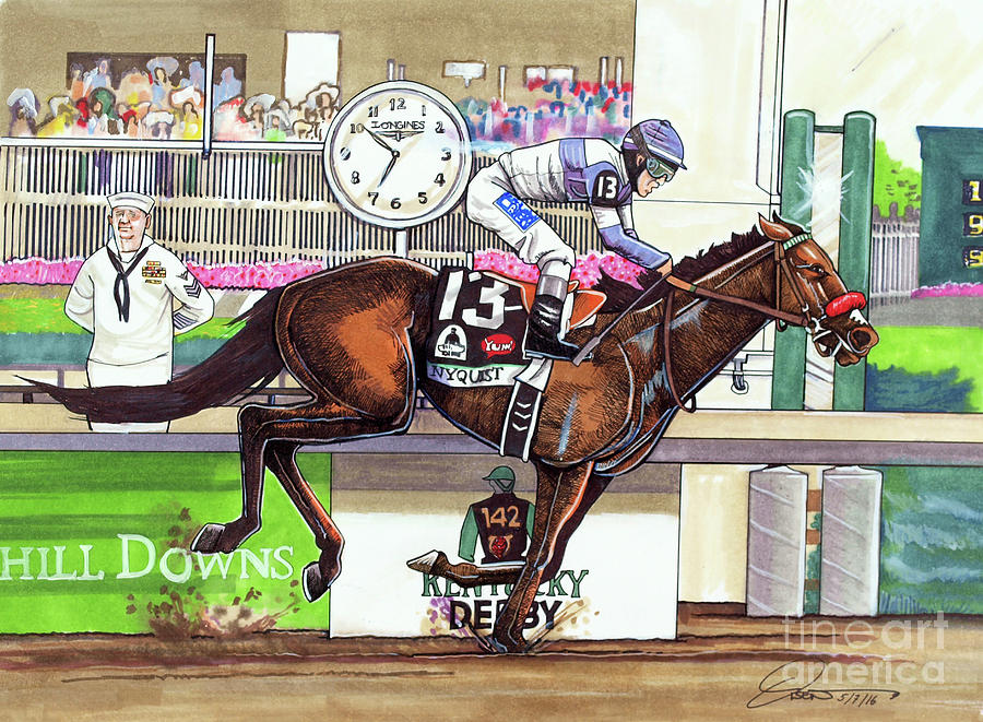 2016 Kentucky Derby Winner Nyquist Drawing by Dave Olsen