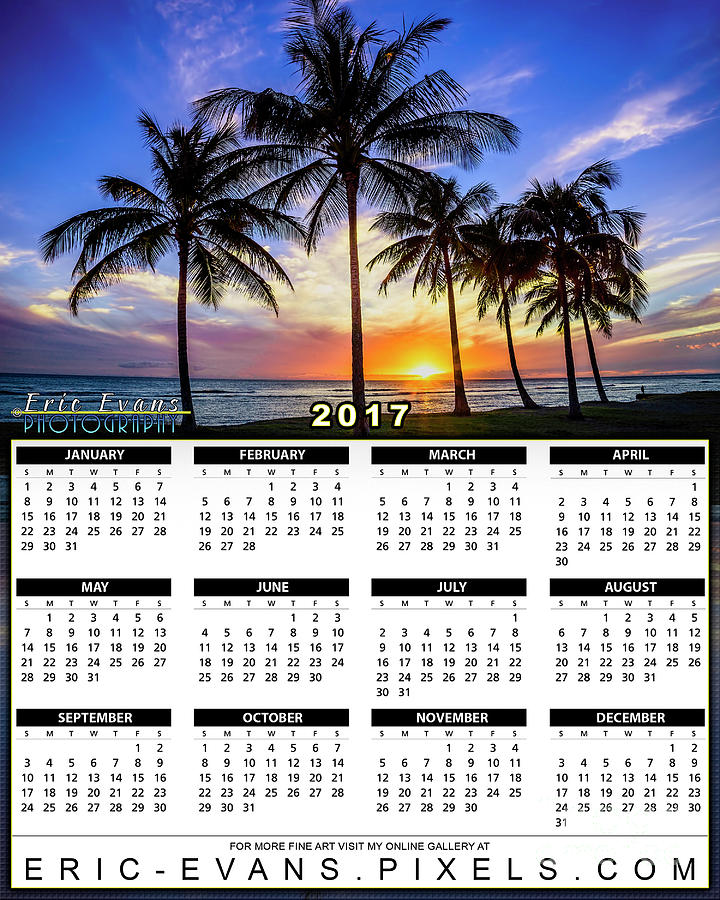 2017 Calendar Hawaii Glowing Orange Sunset Photograph by Aloha Art