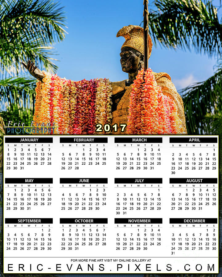 2017 Calendar King Kamehameha Statue Leis Photograph by Aloha Art