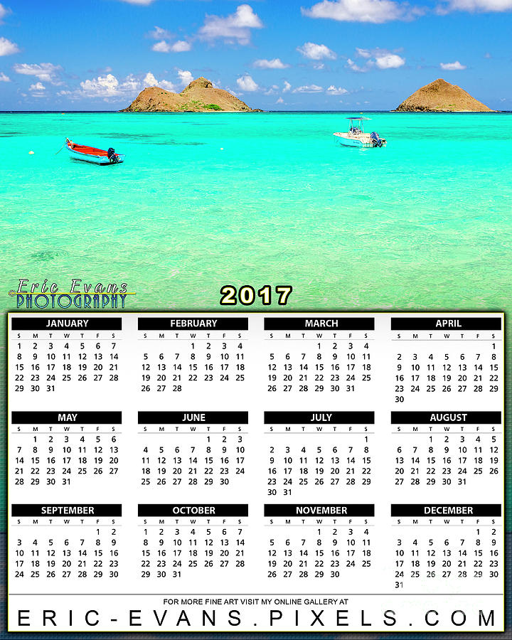 2017 Calendar Lanikai Beach 2 Boats and  2 Mokes Photograph by Aloha Art