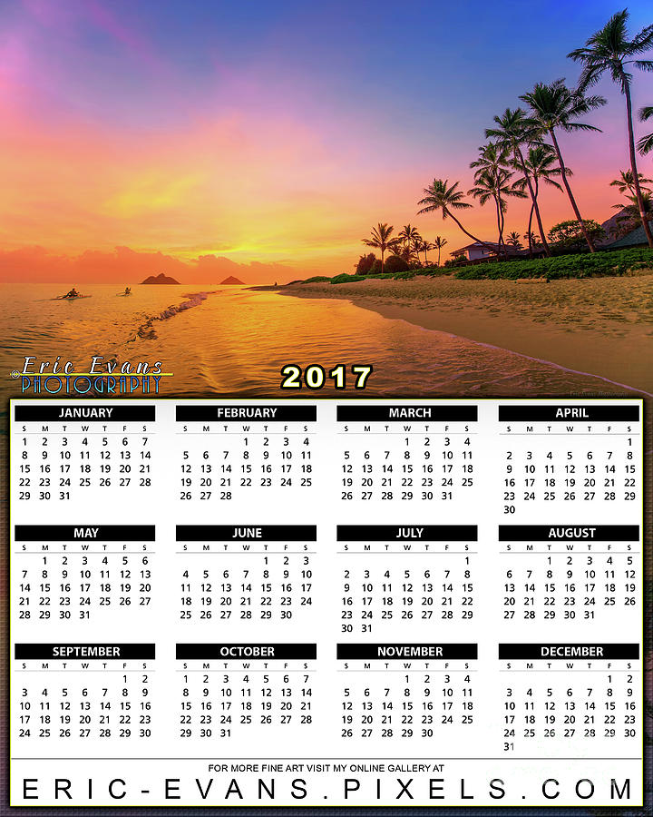 2017 Calendar Lanikai Beach Canoes at Sunrise Photograph by Aloha Art