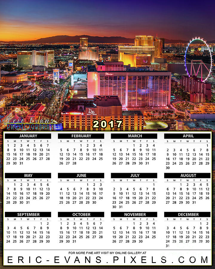 2017 Calendar Las Vegas Strip North View After Sunset Photograph by