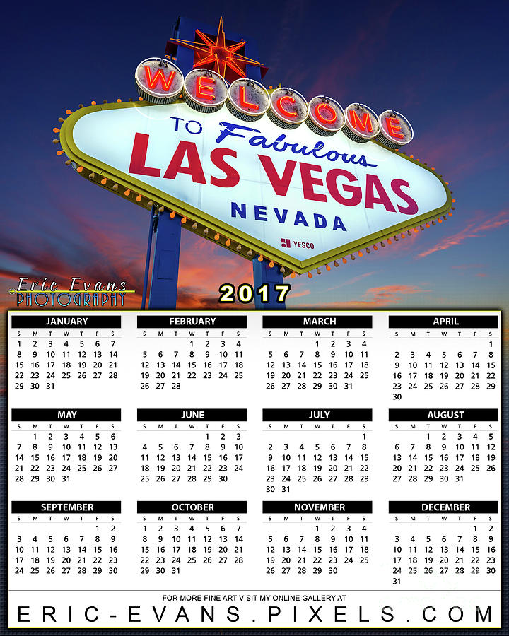 2017 Calendar Welcome to Las Vegas Sign at Dawn Photograph by Aloha Art
