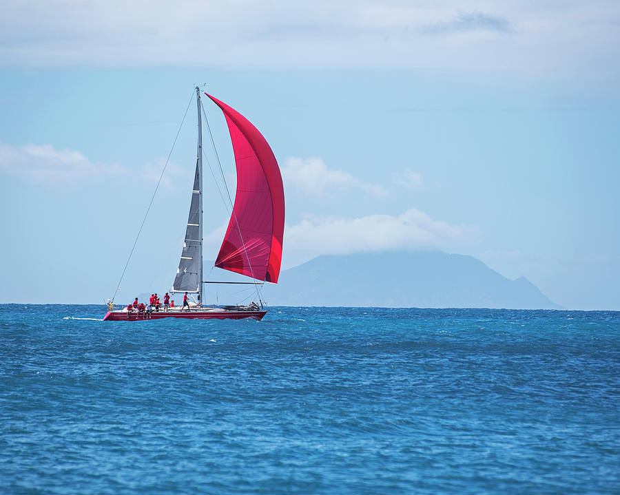 2017 Heineken Regatta Sailing Past Saba Saint Martin Sint Maarten Red Sail Photograph by Toby McGuire
