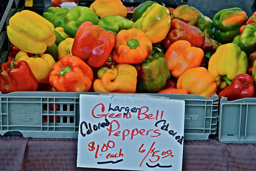 2017 Monona Farmers Market Crate of Bell Peppers Photograph by Janis Senungetuk