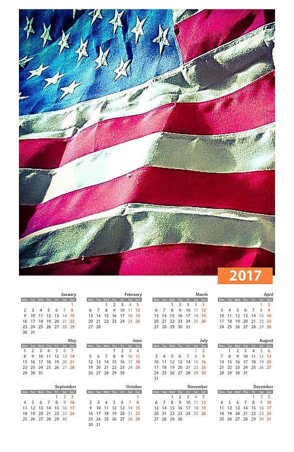 2017 USA Flag Calendar Photograph by Shirley Anderson Fine Art America