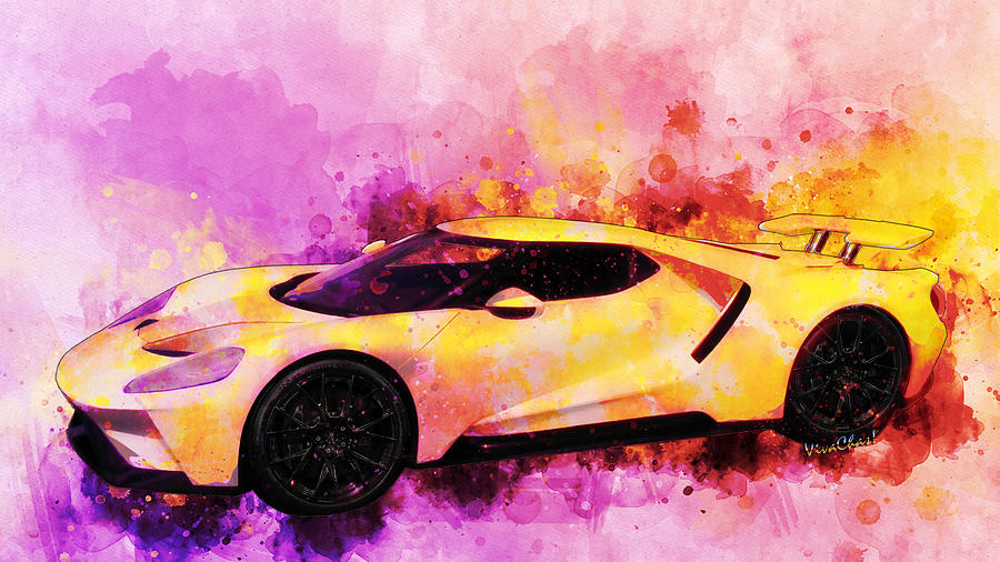2018 Ford GT Watercolour Whatta Ride Digital Art by Chas Sinklier