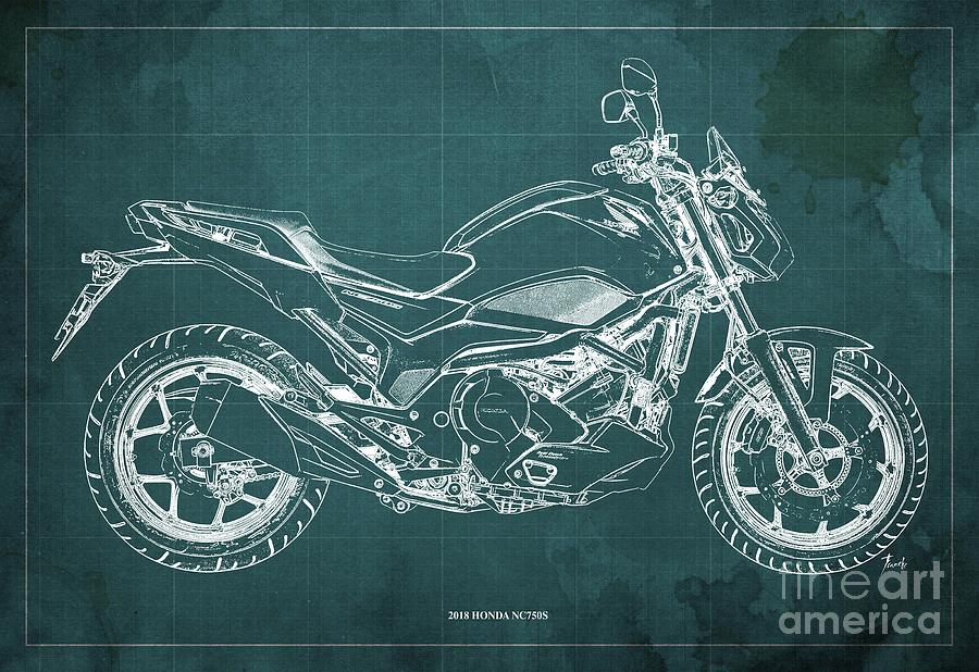 18 Honda Nc750s Blueprint Green Background Digital Art By Drawspots Illustrations