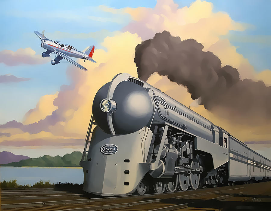 Vintage Digital Art - 20th Century Limited and Plane by Chuck Staley