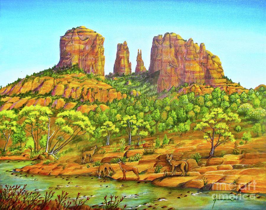 Grand Canyon National Park Painting - 21 Coyotes Of Sedona Arizona by Jerome Stumphauzer